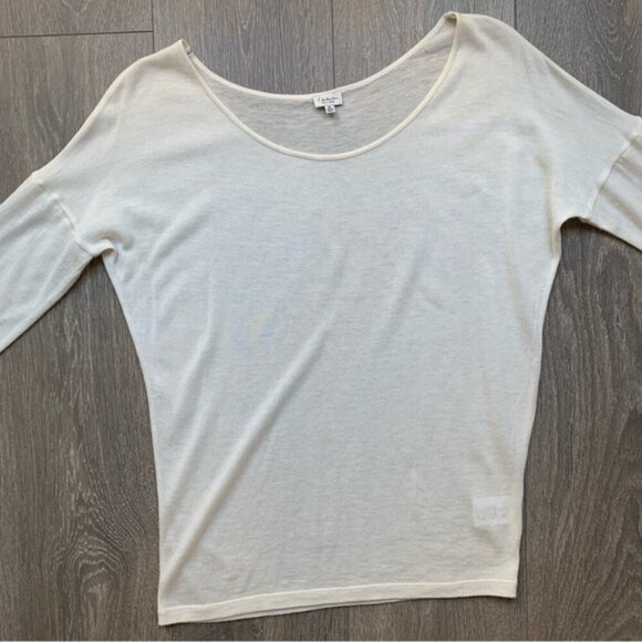 Aritzia Babaton Top Sweater 3/4 Length Sleeve Wool Round Neck Cream Size XS - Picture 6 of 14